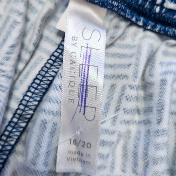 SLEEP by Cacique Blue & White Pajama Lounge Pants Jogger Hem w Lace Sz 18/20 - Picture 5 of 13